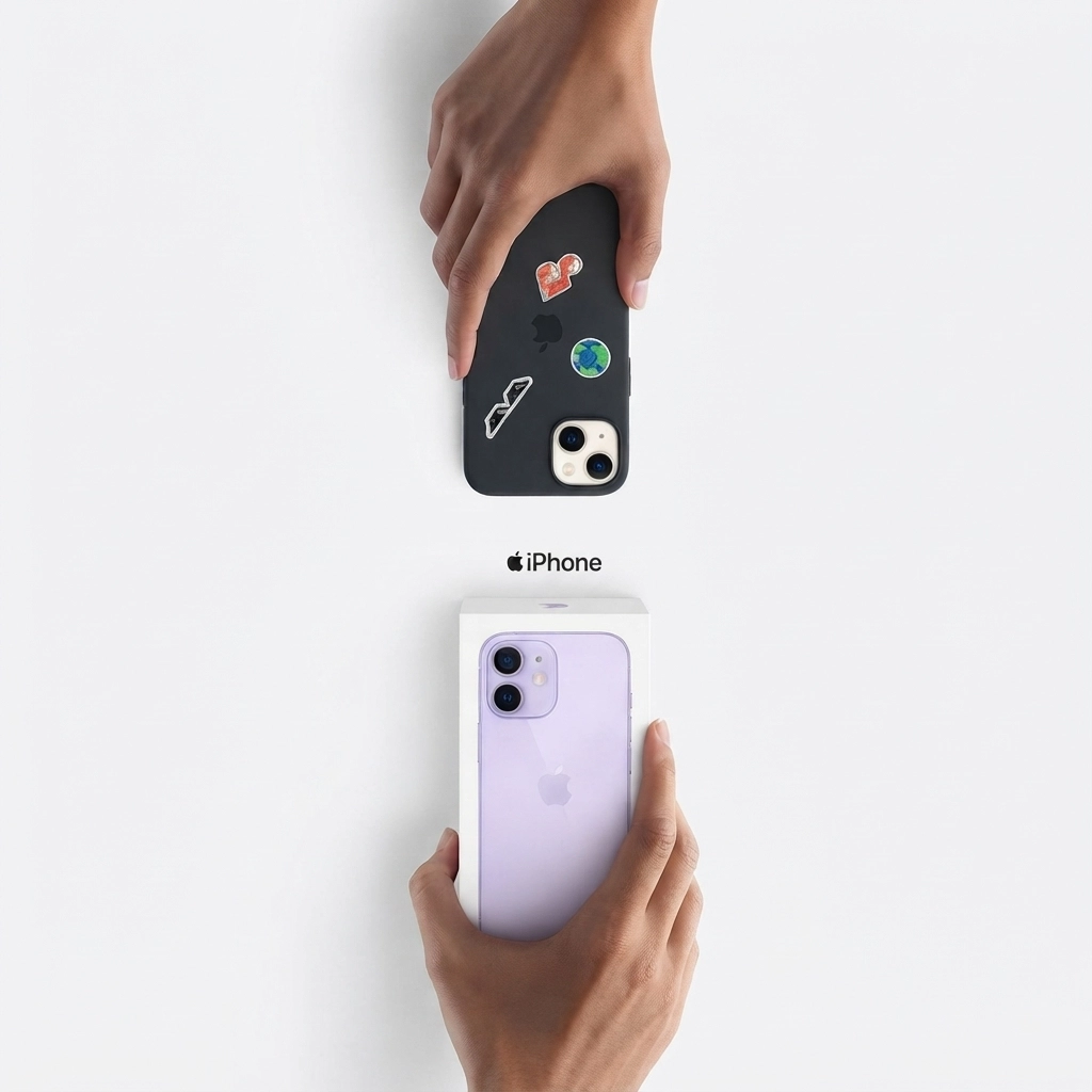 Smartphone being prepared and inspected before a trade-in